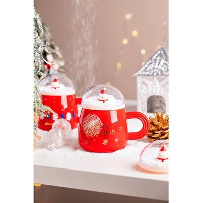 購入 500ml 16oz BPA フリー蓋 休日 スノーボール カフェカップ カスタム セラミックカップ サンタとクリスマスツリーデザイン 快適なハンドル マイクロウェーブセーフ online manufacture