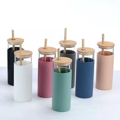 購入 カラフルなポータブル 食器洗浄機 シリコン袖付き 高ボロシリケートガラス スムージータンブラー バンブー蓋付き 再利用可能なデザイン online manufacture