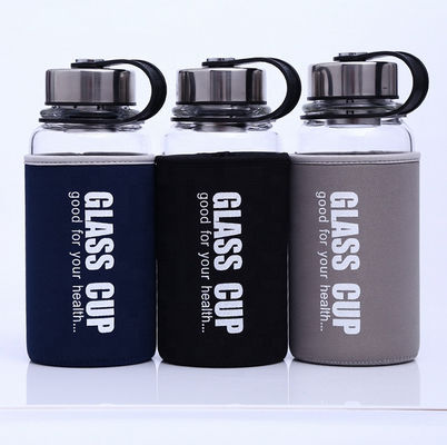 購入 850ml/1000ml 大サイズ スポーツ ガラス ボトル 耐久性 高ボロシリケート 破れない ガラス 水瓶 1リットル 漏れや漏れを防げるナイロン袖 online manufacture