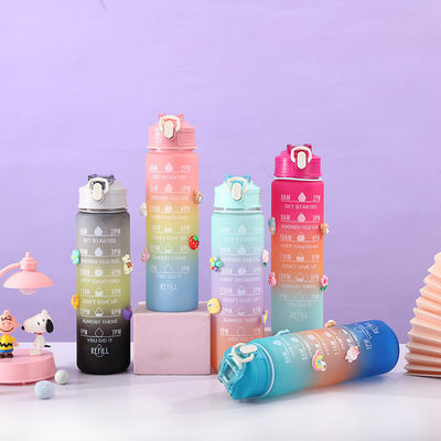 購入 軽量 550/750/1000ML グラデント色 プラスチックのモチベーション用水瓶セット 4 Bpa 無料 携帯型 プラスチックの水瓶セット OEM ODM サービス online manufacture