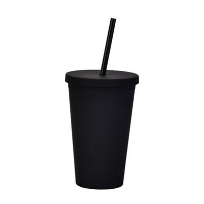 購入 軽量 パーソナライズ ブラック マット プラスチック ボバカップ 16オンス プラスチック トンバー 蓋とストロー ダブル 壁 建設 100% BPA 無 online manufacture