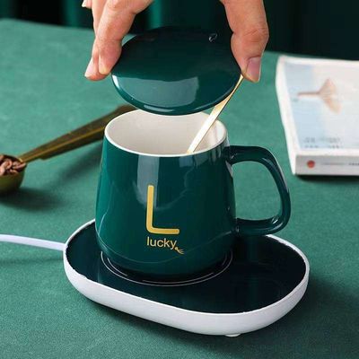 購入 パーソナライゼーション スタイリッシュ 420ml セラミック エスプレッソカップ 蓋とハンドルと加熱ベースのセラミックコーヒーカップ 420ml USB駆動 可変色デザイン online manufacture