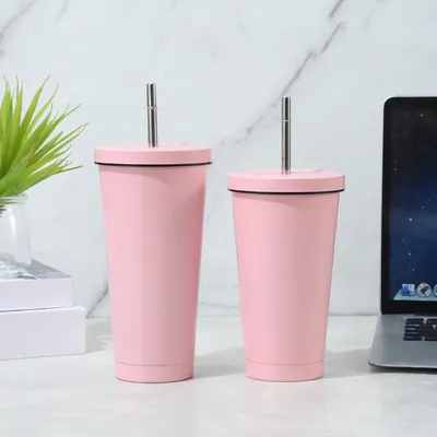 購入 25オンス 温かい冷たい飲み物用のダブルウォール旅行カップ ステンレス鋼 防水蓋の金属ストロー付き隔熱コーヒーカップ オンライン製造