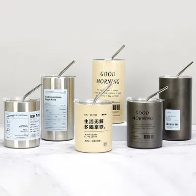 購入 12オンスストレートカップ アイスコーヒータンブラー ステンレスステール 熱水器 隔離型コーヒーティーカップ ビール杯 ストロー蓋付き オンライン製造