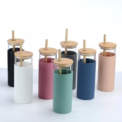 購入 カラフルなポータブル 食器洗浄機 シリコン袖付き 高ボロシリケートガラス スムージータンブラー バンブー蓋付き 再利用可能なデザイン online manufacture