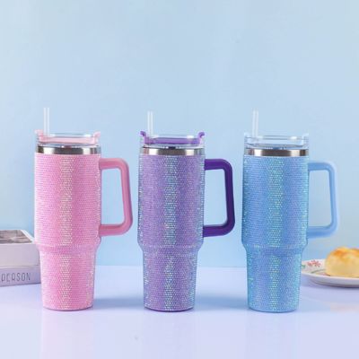 購入 Cross-border Large capacity Diamond-adorned Handle Mug Creative & Stylish Car Water Cup Customized Gem-encrusted Drinkware オンライン製造
