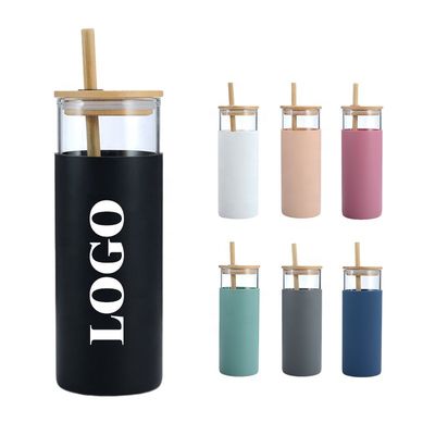 500ml 透明 ガラスタンブラー リユース可能な ガラス 水瓶 シリコン 袖 と ストロー 従業員 友人 同僚 プレゼント として 適用