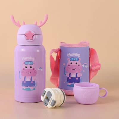 日常用品 ステンレス鋼 絶縁水瓶 カップ ストロー バッグ 500ml