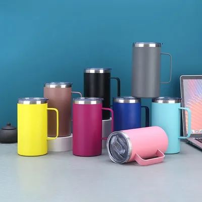 直飲み漏れ防止真空断熱マグ 二重壁ステンレス鋼ビールマグ ハンドルと蓋付き 持ちやすい 多色オプション