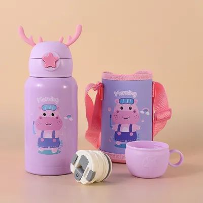 日常用品 ステンレス鋼 絶縁水瓶 カップ ストロー バッグ 500ml