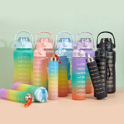 夏のグラディエント モチベーション 3 in 1 水瓶セット 漏れ防止水瓶 40オンス ハンドル付き Bpa 無料 ポータブルスポーツケトル