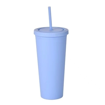 カラフル 450/650ml キャンディーカラー ダブル 絶縁 プラスチック トンブル アクリル マット トンブル ストロー 真空 密閉 絶縁 噴出 防止 デザイン