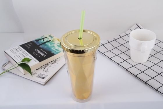 650ml ダブルレイヤー電波付 プラスチックストローカップ 夏用 蓋付き 透明な水カップ クリエイティブジュースカップ