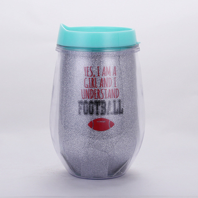 300ml 二重構造 卵型 プラスチックカップ U字型ストロー付き PETグリッター用ストロー付属