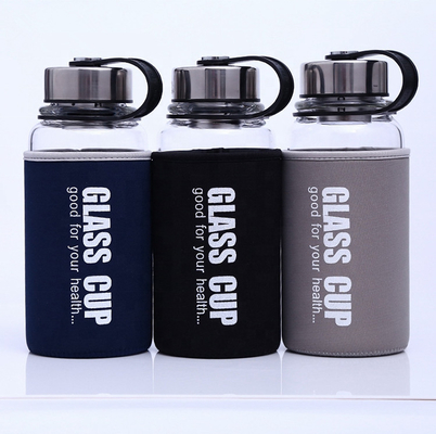 850ml/1000ml 大サイズ スポーツ ガラス ボトル 耐久性 高ボロシリケート 破れない ガラス 水瓶 1リットル 漏れや漏れを防げるナイロン袖
