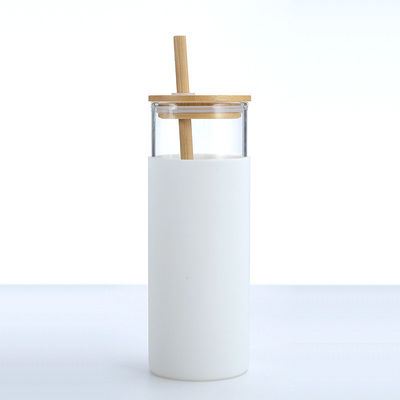 食品品種 白色 20オンス ガラスタンブラー 蓋 シリコン 保護袖 バンブー 蓋 ガラス 水瓶 熱い 冷たい飲み物 両方