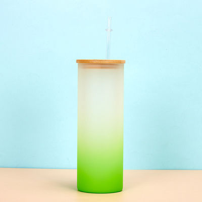 360/480ML 2パック 16オンス ガラス水瓶 グラデント 凍結ガラス サブライメーション 水瓶 竹蓋付き 軽量 高耐久性