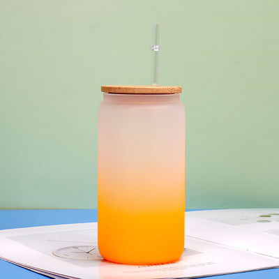 16オンス グリッター 虹彩ガラス 水タンブラー ガラスの飲み物 ボトル 竹の蓋付き 冷凍コーヒー ビールジュースソーダ